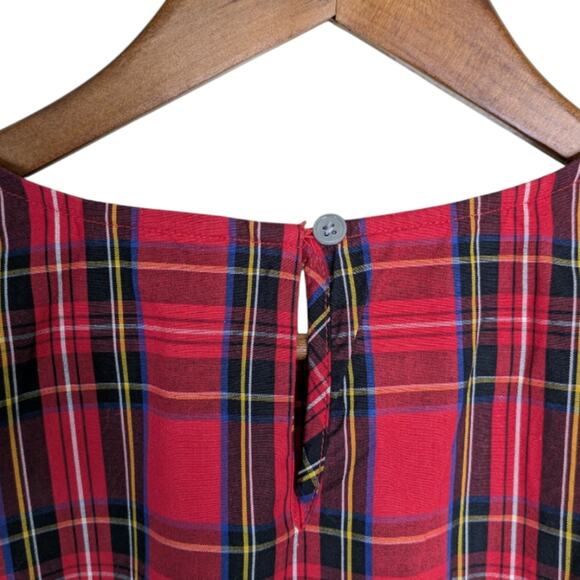 J. Crew Red Tartan Plaid Ruffle Flutter Shoulder Top XS Long Sleeve AT885 - Picture 8 of 12
